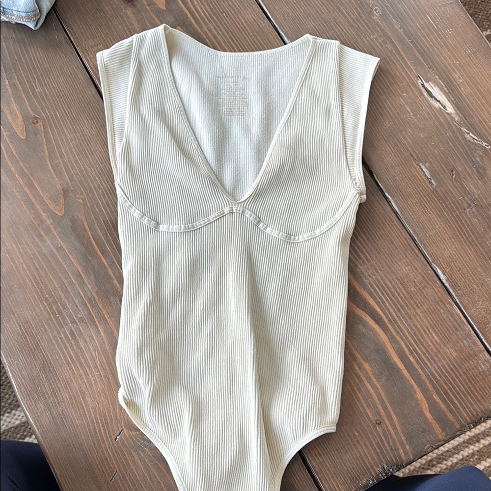 Free People Cream Ribbed Bodysuit